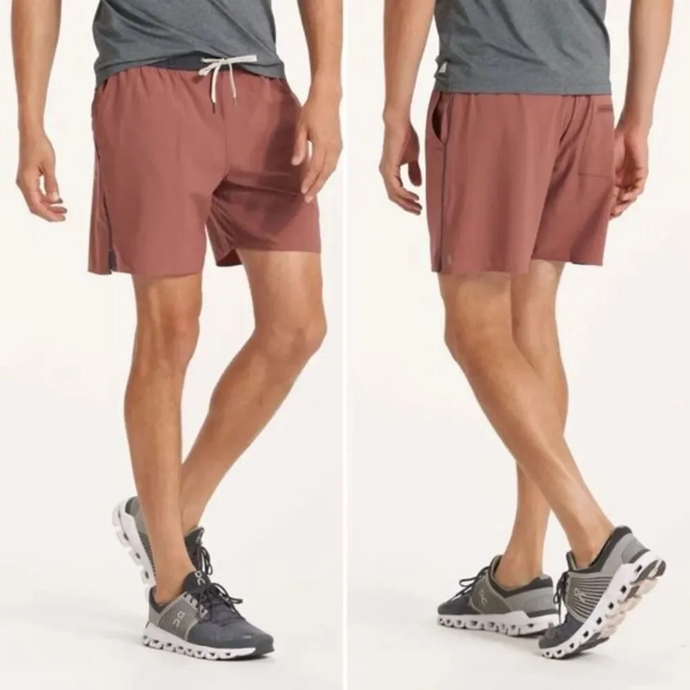 Vuori Men’s Trail Shorts Unlined in Terracotta/Black Size XL